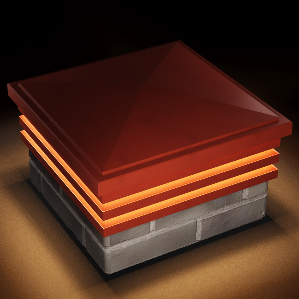 Колпак Zking Бона ХайТек Красный на столб 1.5х1.5 кирпича (385х385мм) с подсветкой